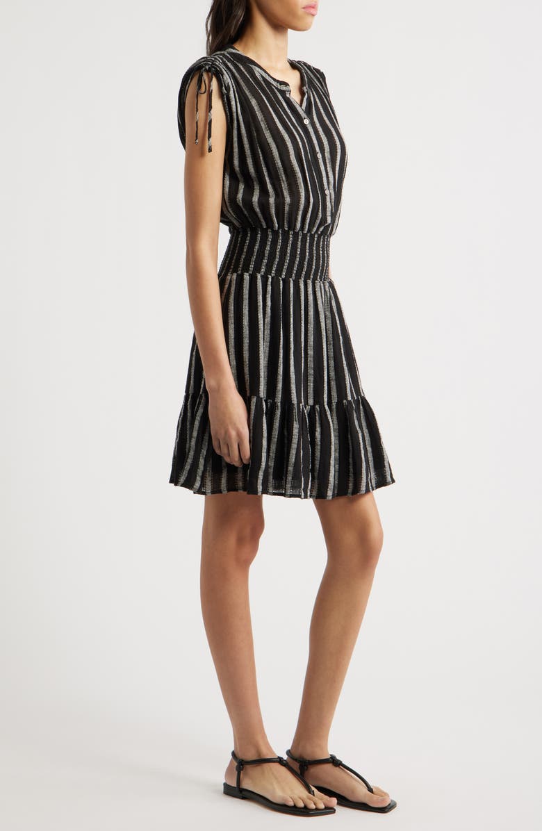 Rails Samina Stripe Smocked Linen Blend Dress, Alternate, color, Ash Leno Stripe