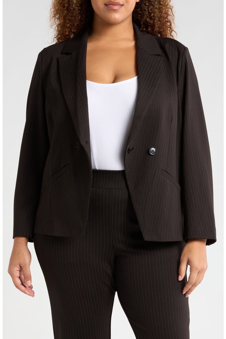 Bianca Stretch Ponte Double Breasted Blazer, Main, color, SLATE PINSTRIPE