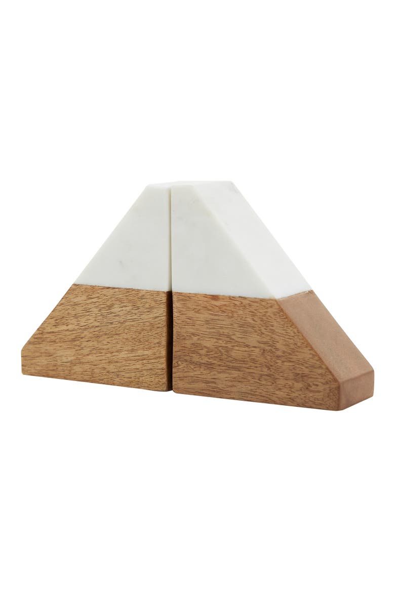 Marble & Wood Bookends, Alternate, color, BROWN