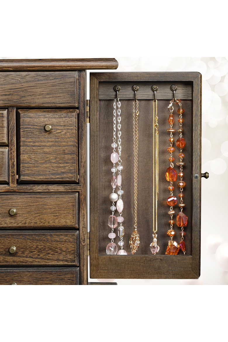 Vintage Wooden Tabletop Jewelry Armoire, Alternate, color, Light Taupe