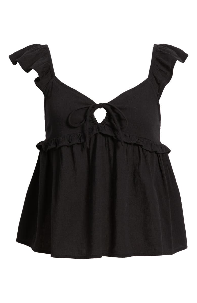 BP. Tie Front Flutter Sleeve Babydoll Top, Alternate, color, Black