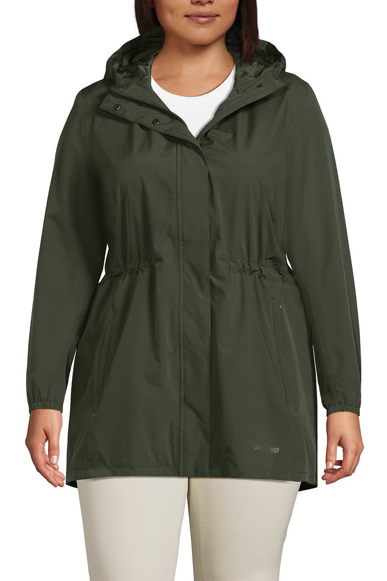 Plus Size Print Waterproof Hooded Packable Raincoat, Main, color, Rich Olive Green