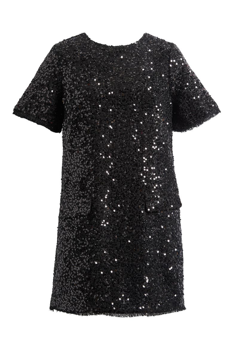 Sequin Bouclé Shift Minidress, Alternate, color, BLACK