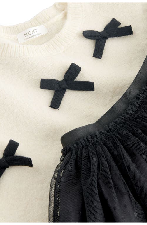 Next Kids' Bow Accent Short Sleeve Sweater & Tulle Skirt Set In Black