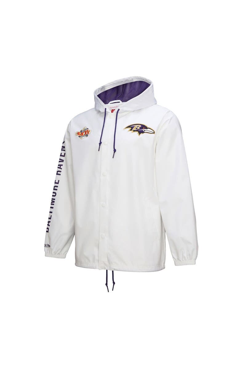 Mitchell & Ness Men's Mitchell & Ness  White Baltimore Ravens Vintage Logo Coaches Full-Snap Hoodie Jacket, Alternate, color, 