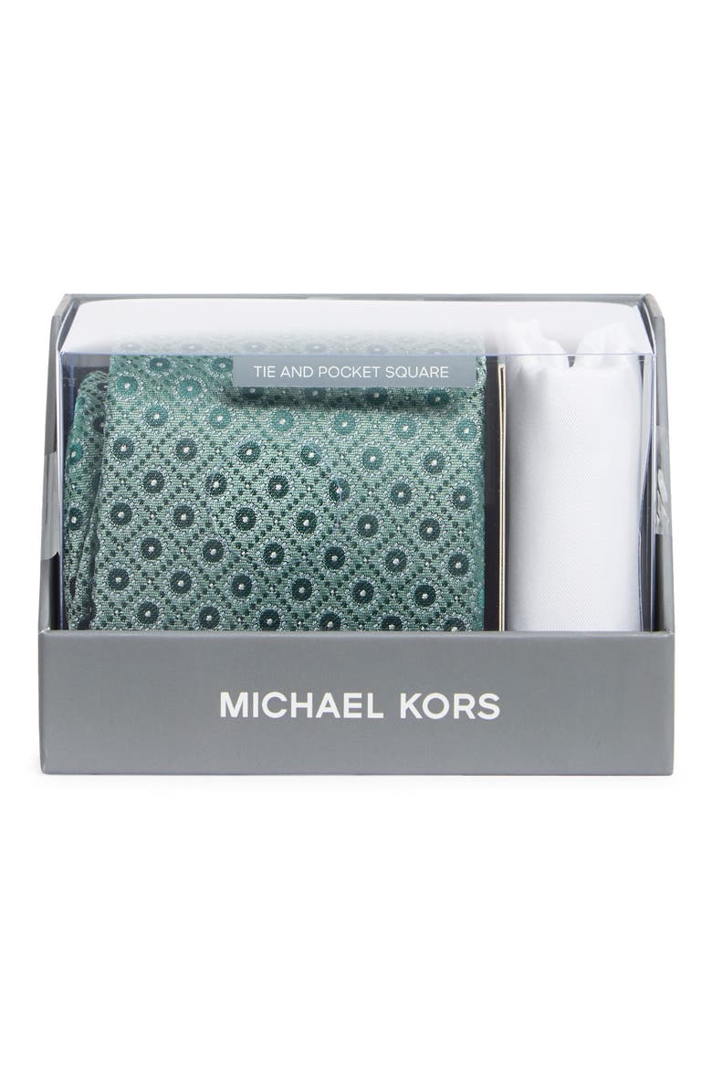 Rasa Dot Tie & Pocket Square Set, Main, color, GREEN