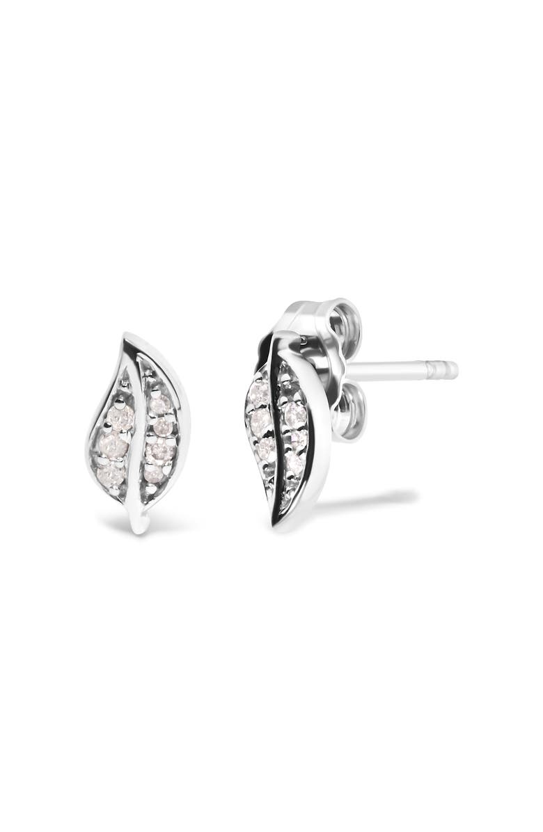 Haus of Brilliance Silver Diamond Accent Leaf Stud Earrings, Alternate, color, Silver