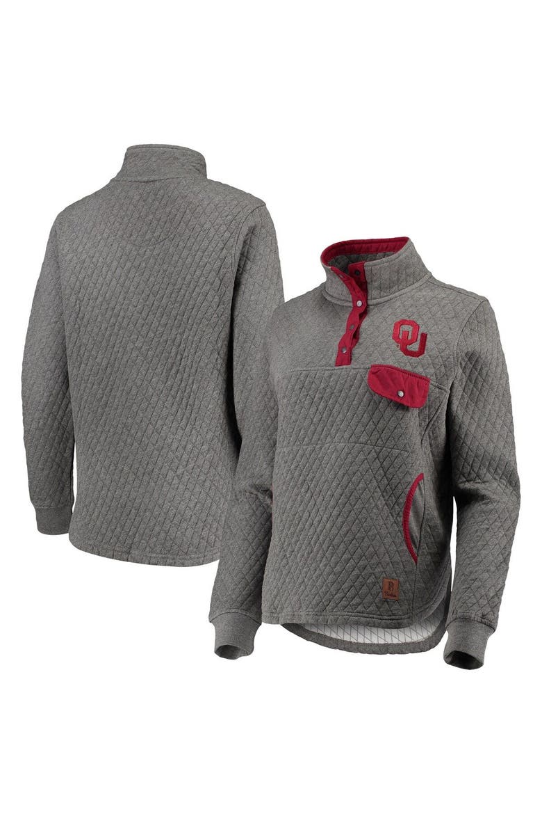 Women's Pressbox Heathered Gray/Crimson Oklahoma Sooners Magnum Quilted Quarter-Snap Pullover Jacket, Main, color, Heather Gray