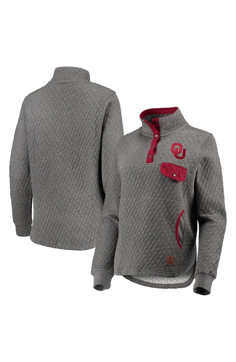 PRESSBOX Women's Pressbox Heathered Gray/Crimson Oklahoma Sooners Magnum Quilted Quarter-Snap Pullover Jacket, Main, color, 