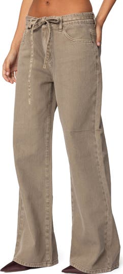 EDIKTED Hudson Oversize Tie Belt Wide Leg Jeans | Nordstrom