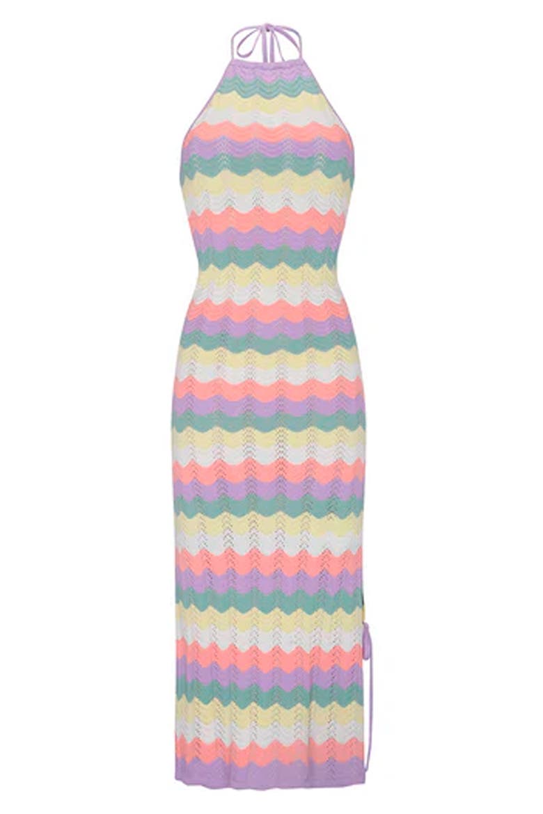 Corneila Crochet Cover-Up Halter Dress, Alternate, color, PINK MULTI