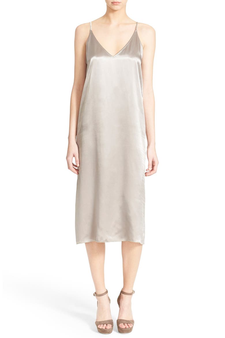 V-Neck Satin Slipdress, Main, color, SILVER