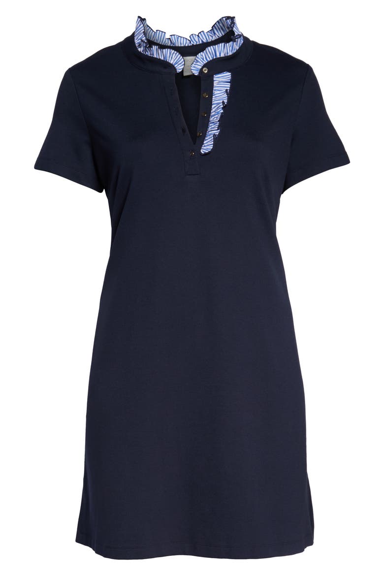 Ruffle Trim Polo Dress, Alternate, color, NAVY