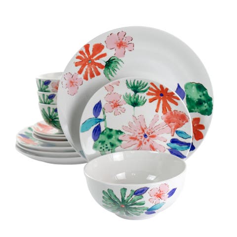 Dazzling Lily 12 Piece Ceramic Dinnerware Set