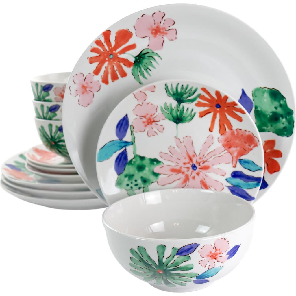 Gibson Home Dazzling Lily 12 Piece Ceramic Dinnerware Set In Multi