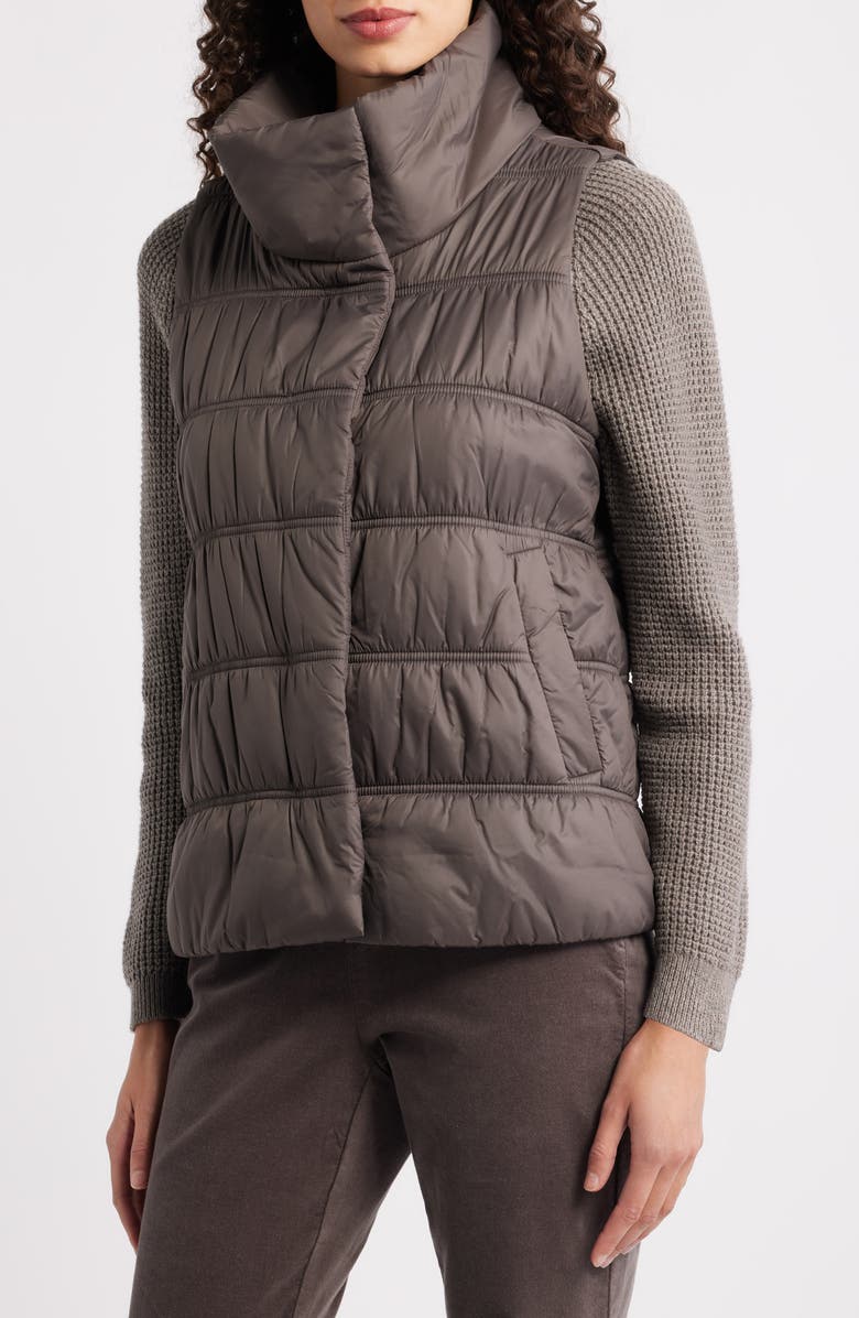 Eileen Fisher Ruched High Collar Vest, Alternate, color, Rye