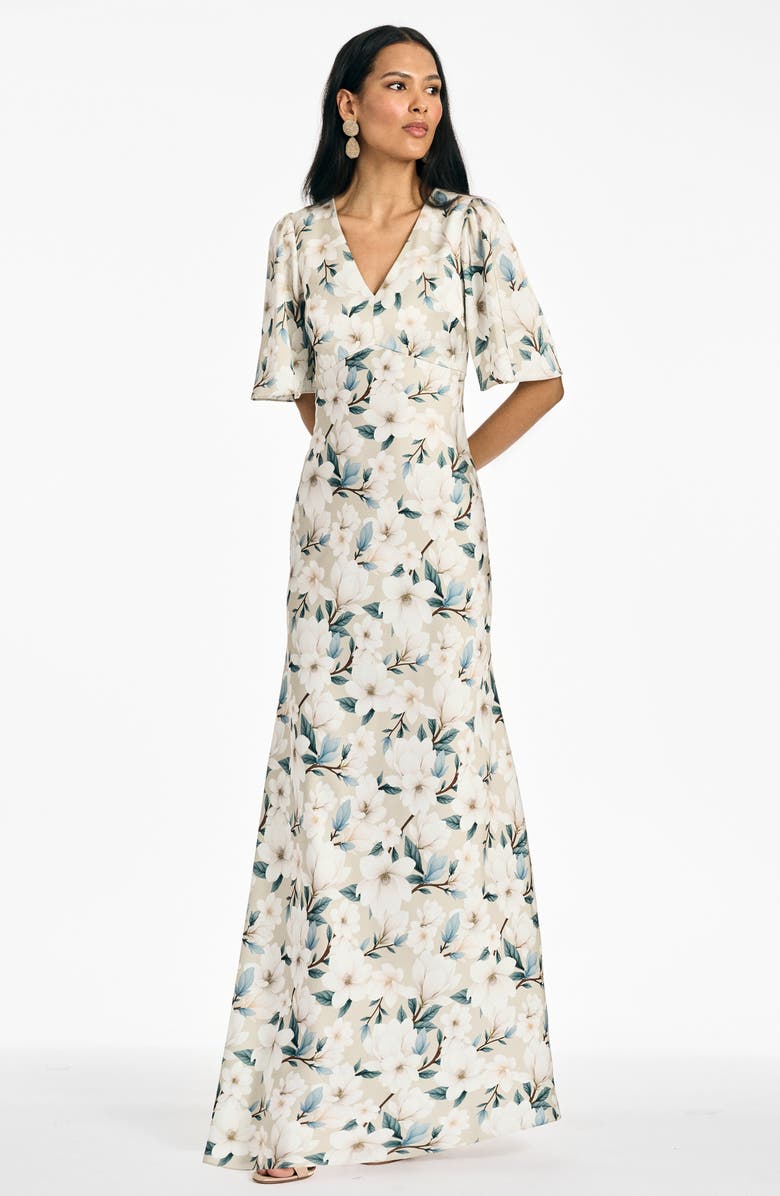 SACHIN BABI Mae Floral Flutter Sleeve Gown, Alternate, color, Champagne Magnolia