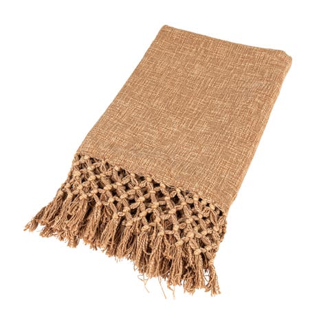 Bohemian Cotton Slub Throw with Crochet and Fringe