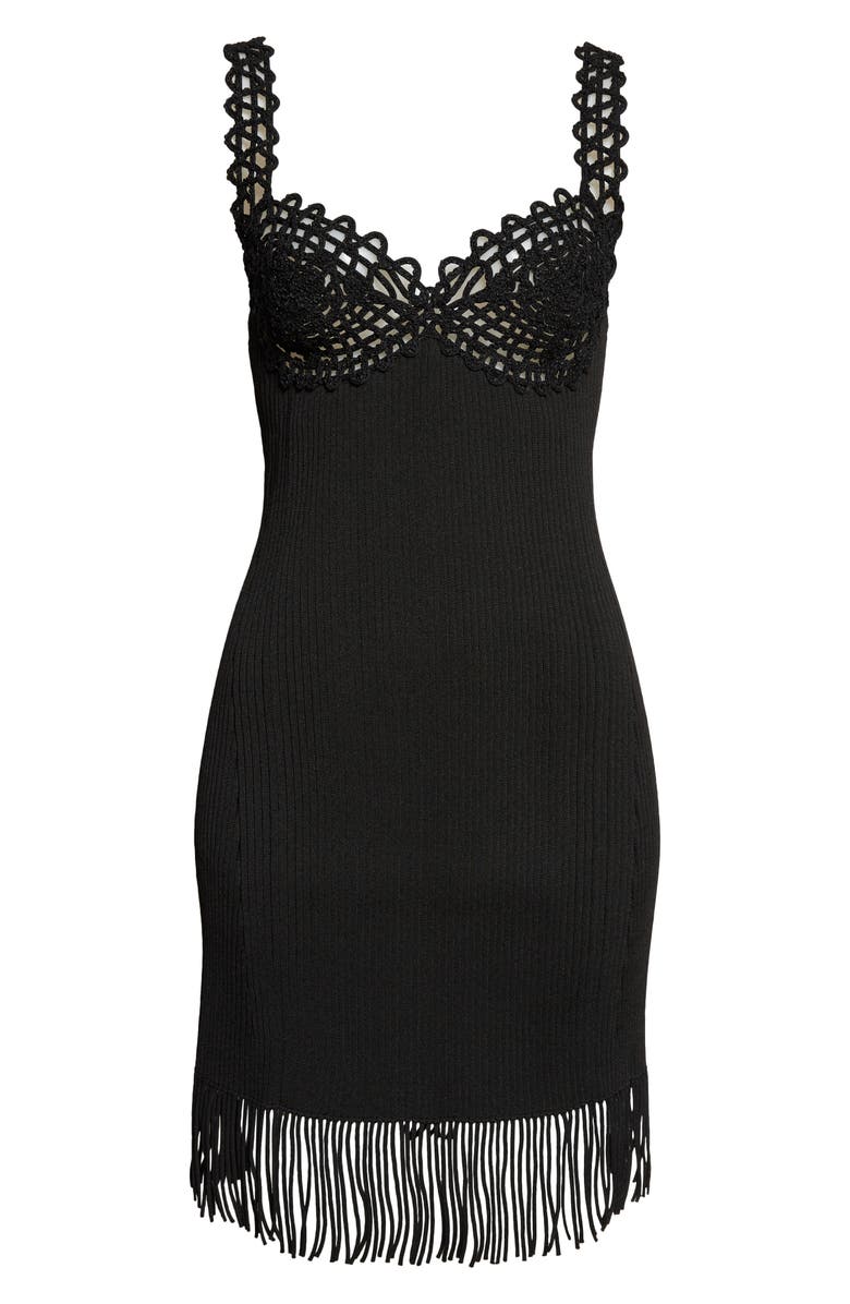 Proenza Schouler Crochet Bodice Fringe Hem Rib Sweater Dress, Alternate, color,