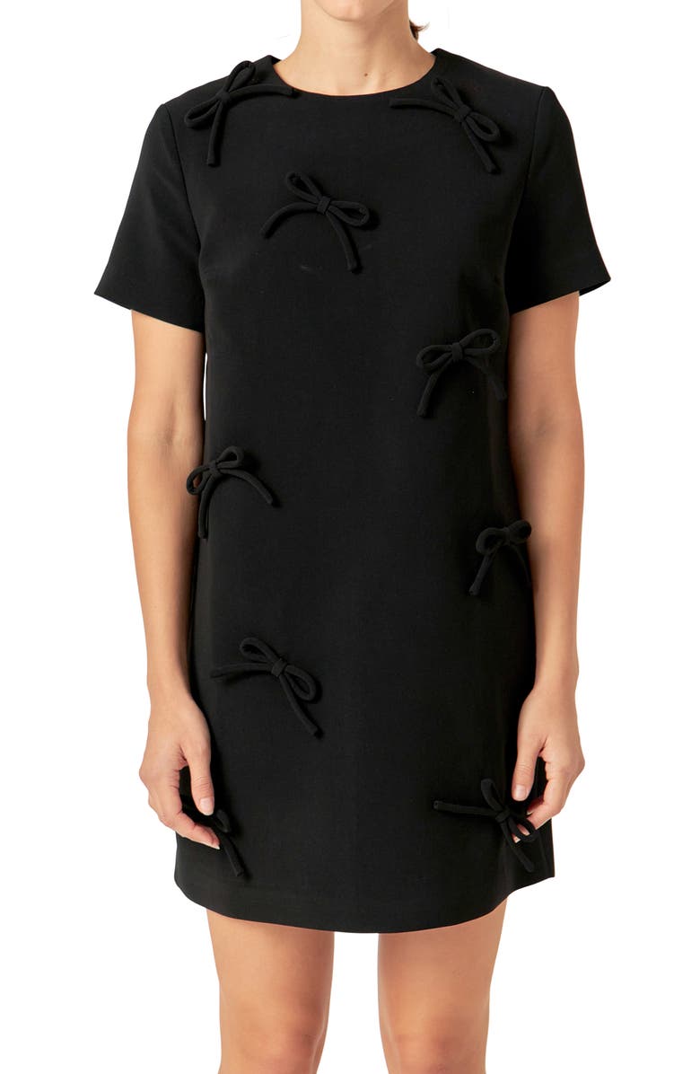 English Factory Bow T-Shirt Minidress, Alternate, color, Black