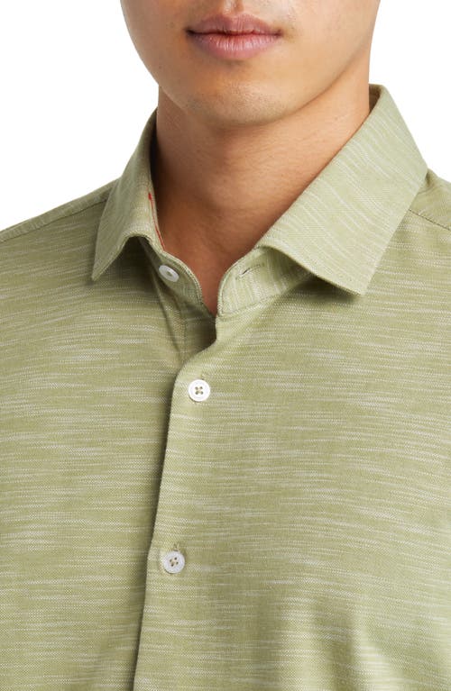 Stone Rose Slub Knit Button-up Shirt In Sage