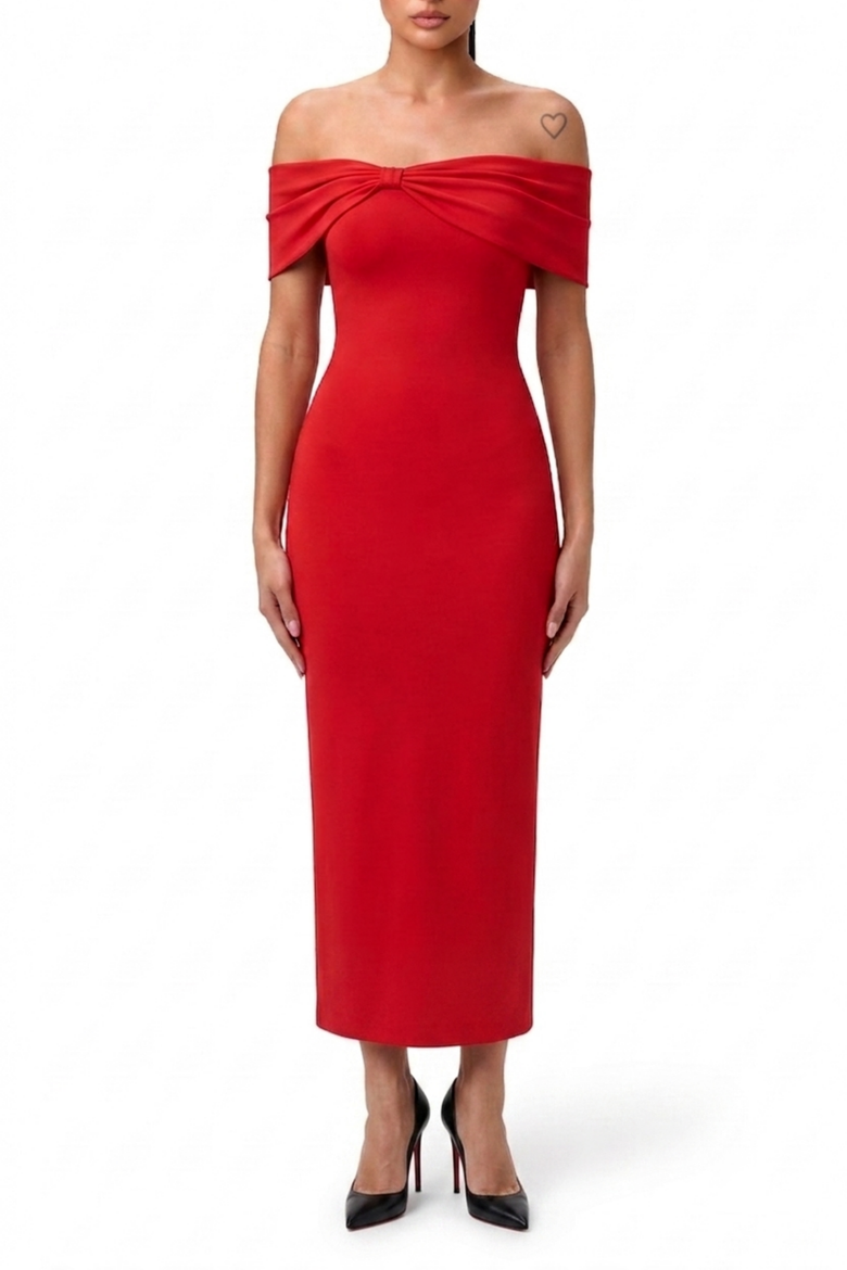 Built In Shapewear Off the Shoulder Column Maxi Dress, Main, color, Ruby