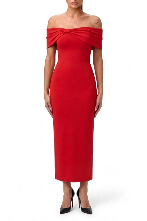 Built In Shapewear Off the Shoulder Column Midi Dress