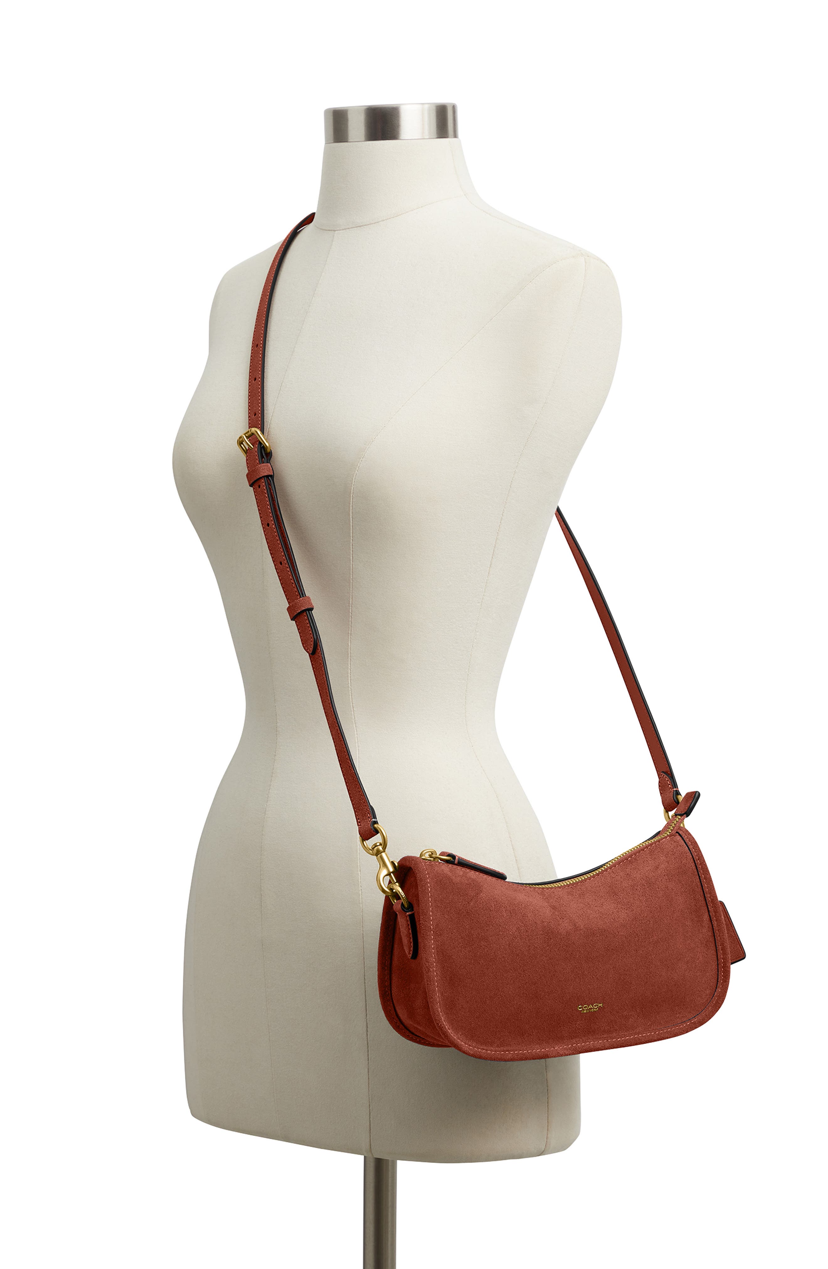 COACH Waverly Suede Shoulder Bag, Alternate, color, Clay