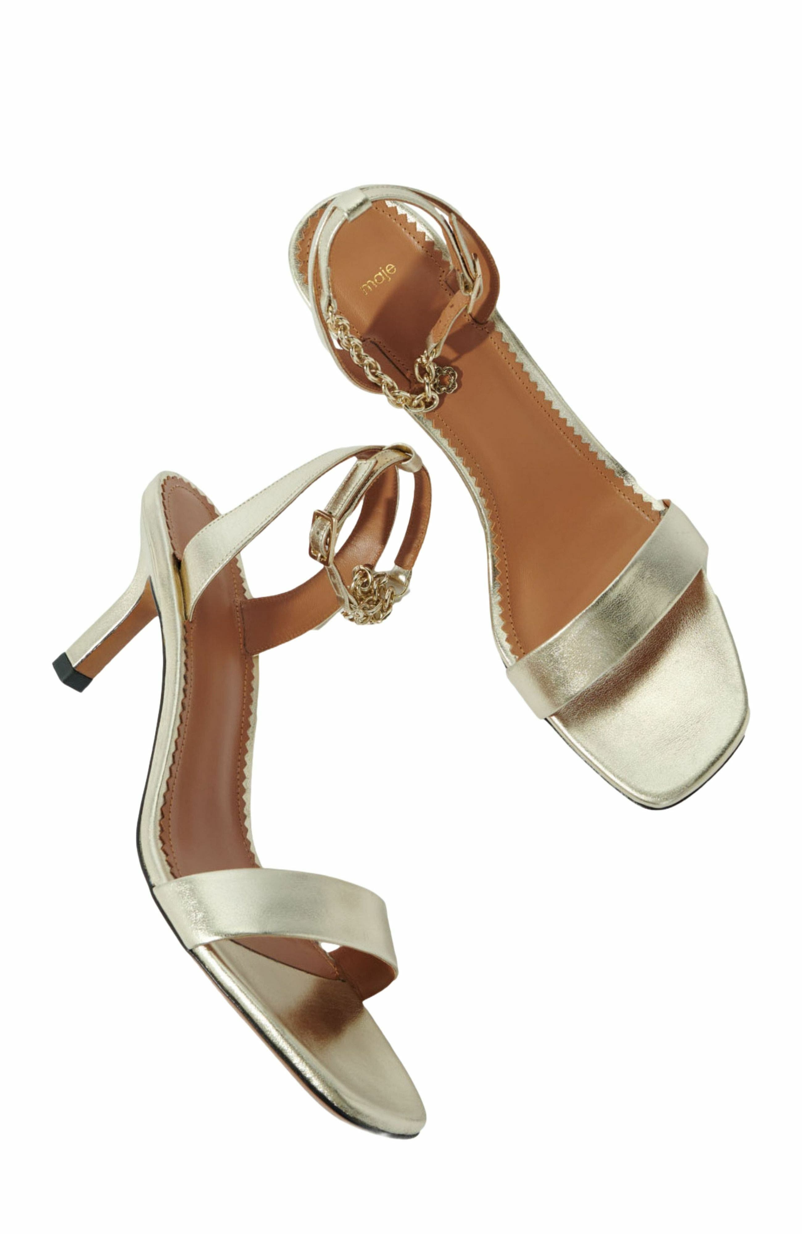 maje Gold metallic leather sandals, Alternate, color, 