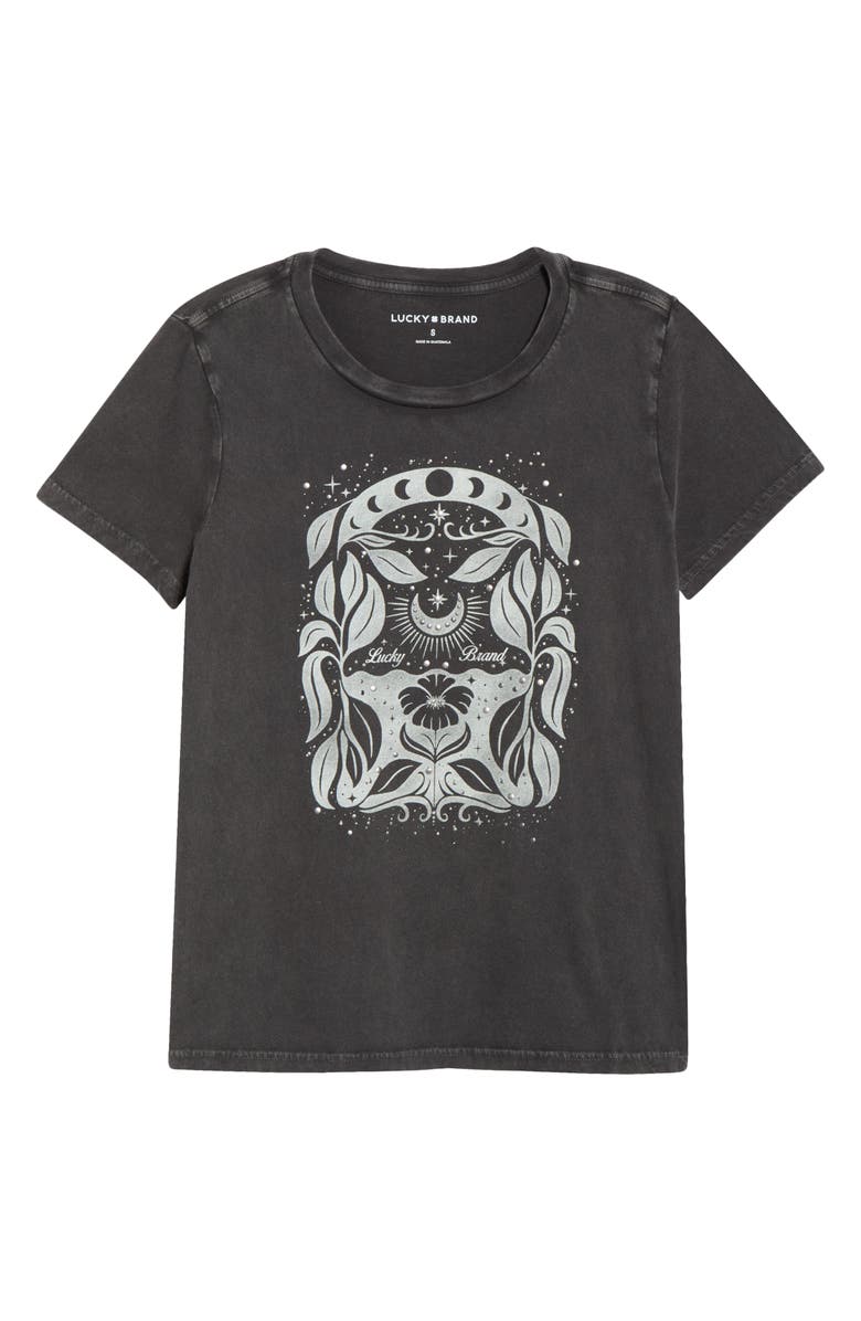 Lucky Brand Moon Flower Graphic Cotton T-Shirt, Main, color, Jet Black
