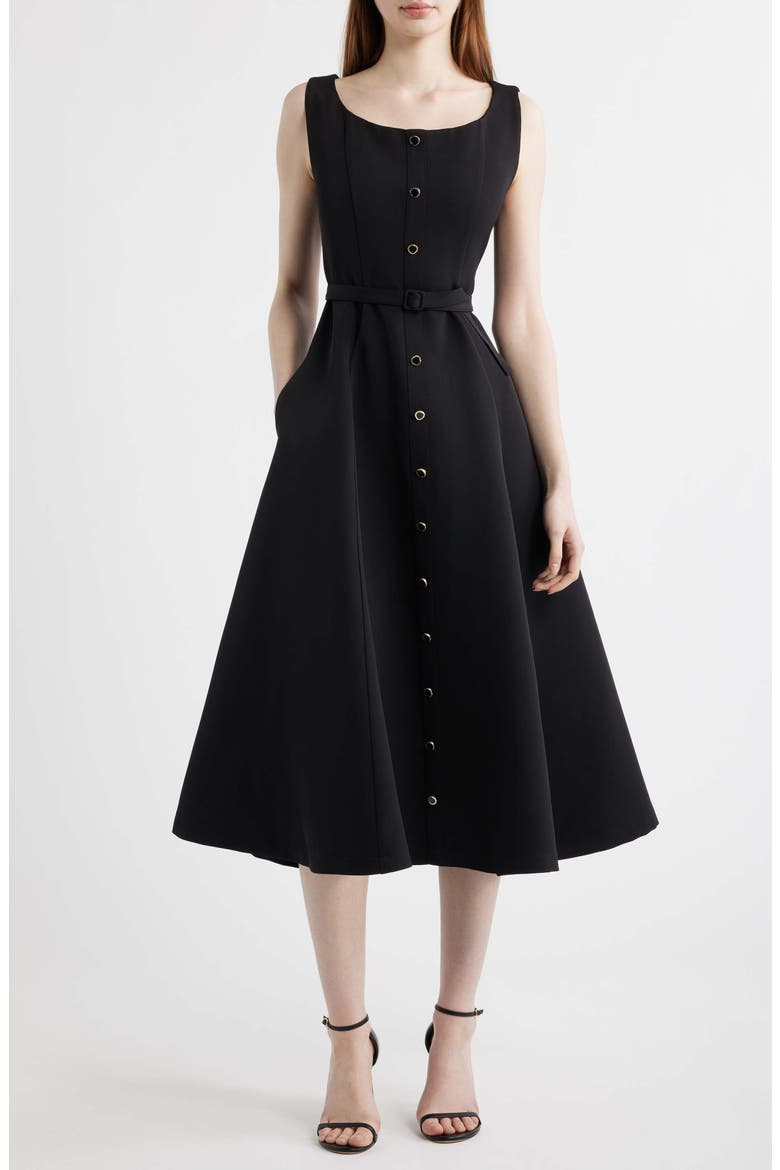 Belted Fit & Flare Dress, Main, color, BLACK