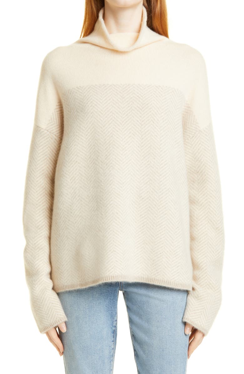 Nordstrom Signature Herringbone Cashmere Sweater, Main, color, Beige- Tan Chevron