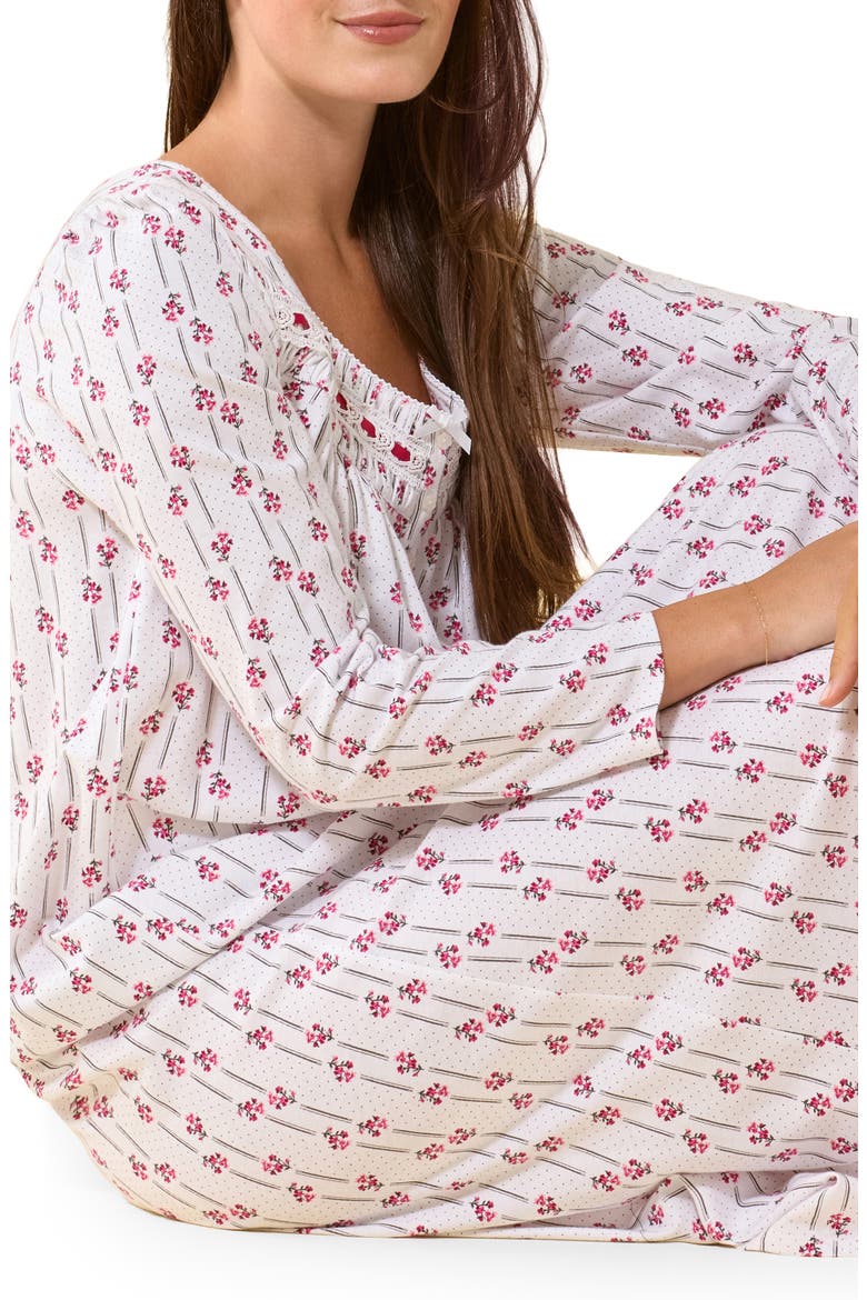 Long Sleeve Cotton Jersey Nightgown, Alternate, color, WHITE FLORAL STRIPE