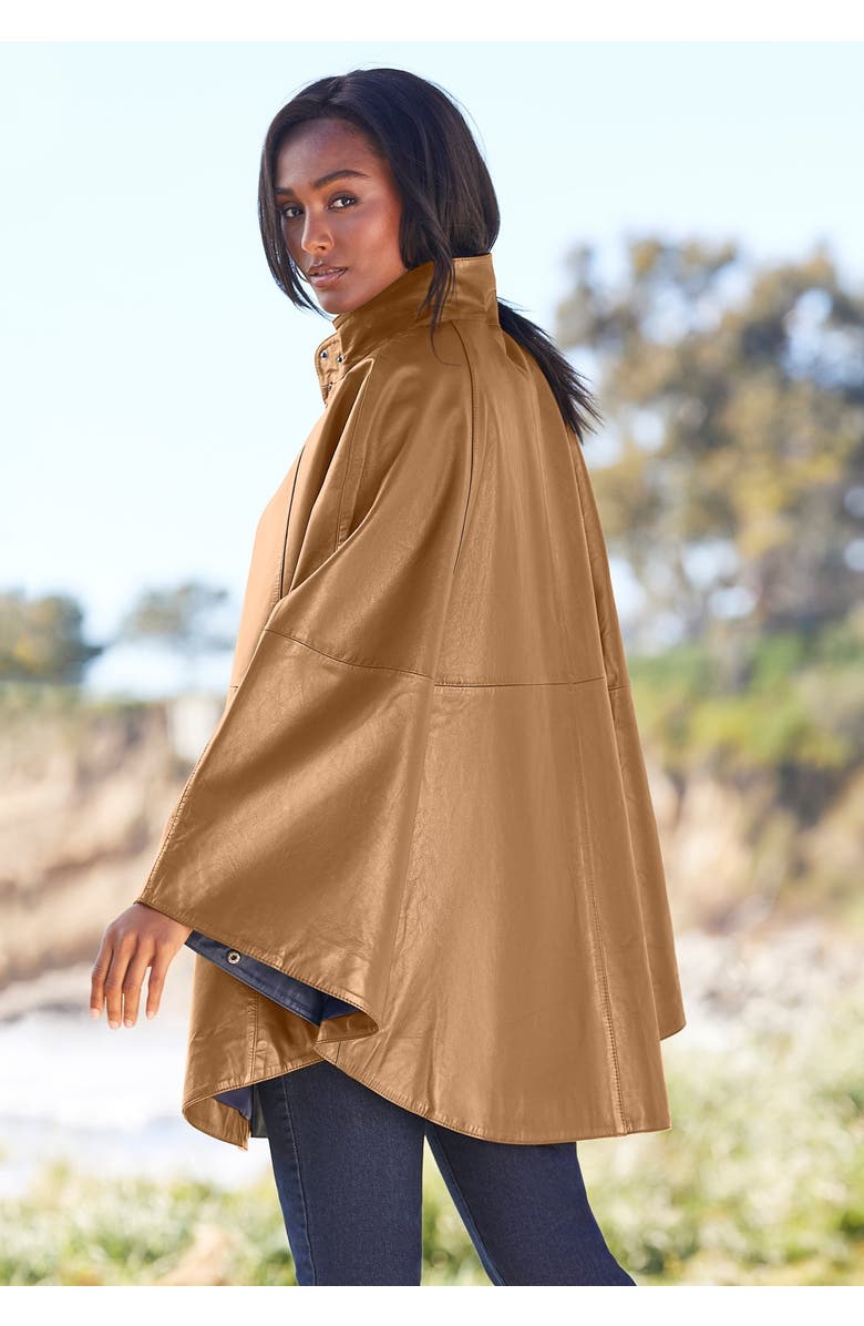 Jessica London Leather Poncho, Alternate, color, Brown Maple