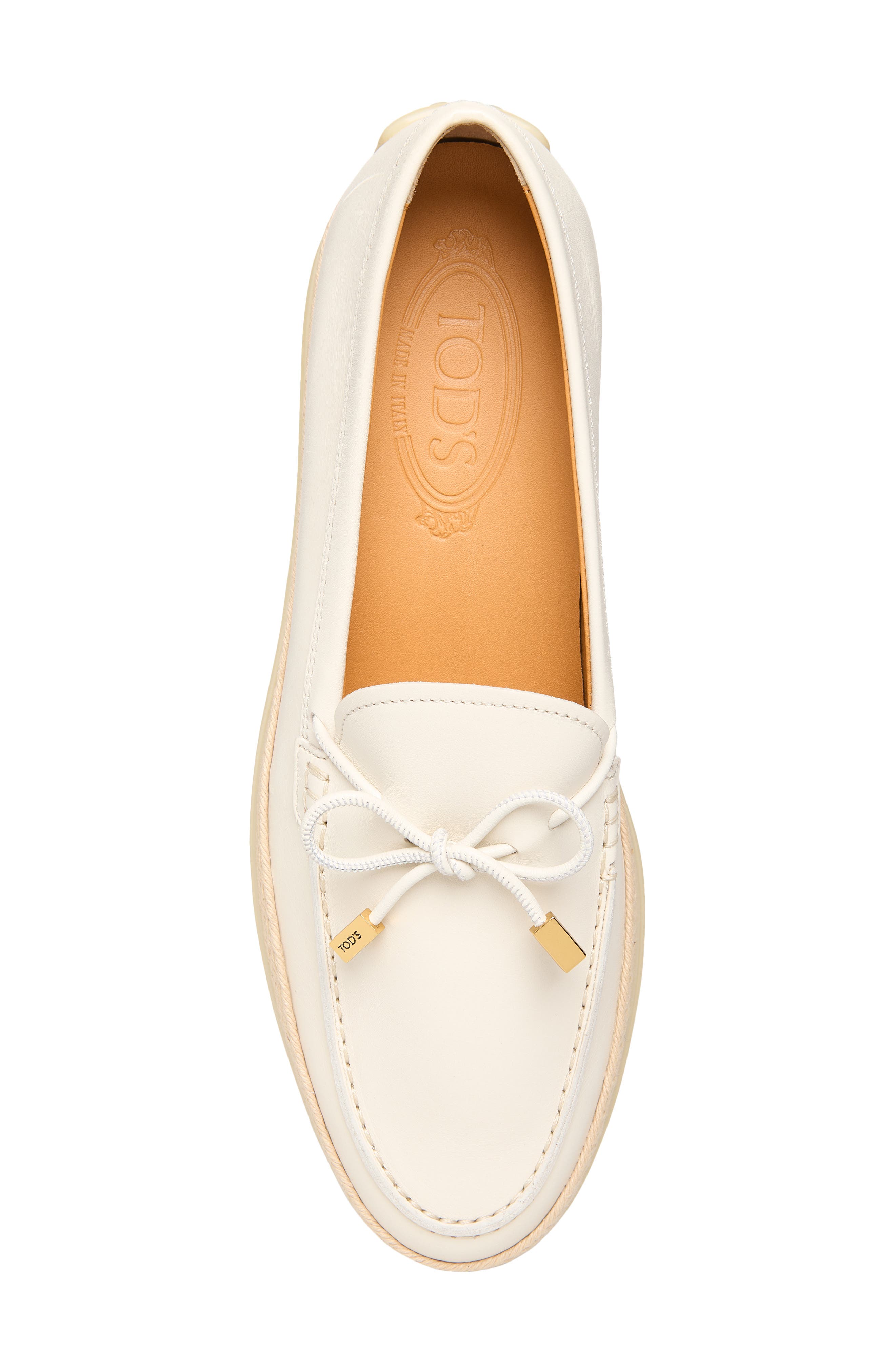 Tod's Raffia Trim Boat Shoe, Alternate, color, Bianco Calce