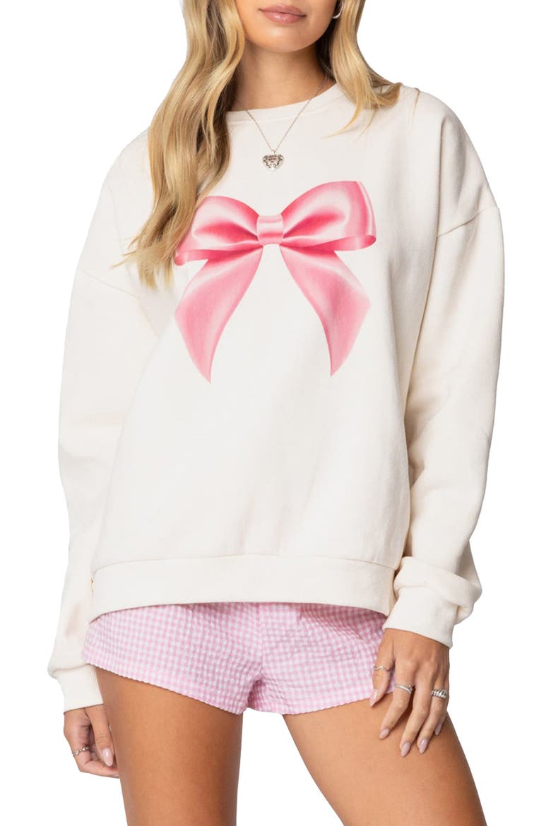 Bow Graphic Sweatshirt, Main, color, CREAM