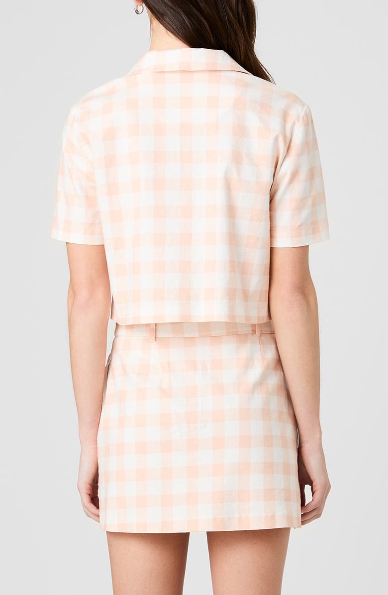 French Connection Aspen Gingham Crop Linen Blend Shirt, Main, color, Seashell Gingham
