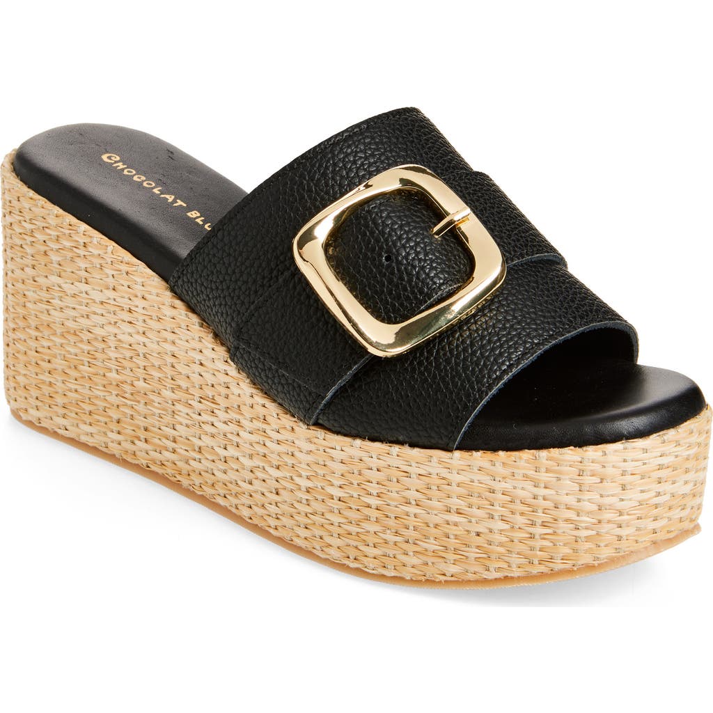 Chocolat Blu Jana Platform Wedge Slide Sandal In Black Leather