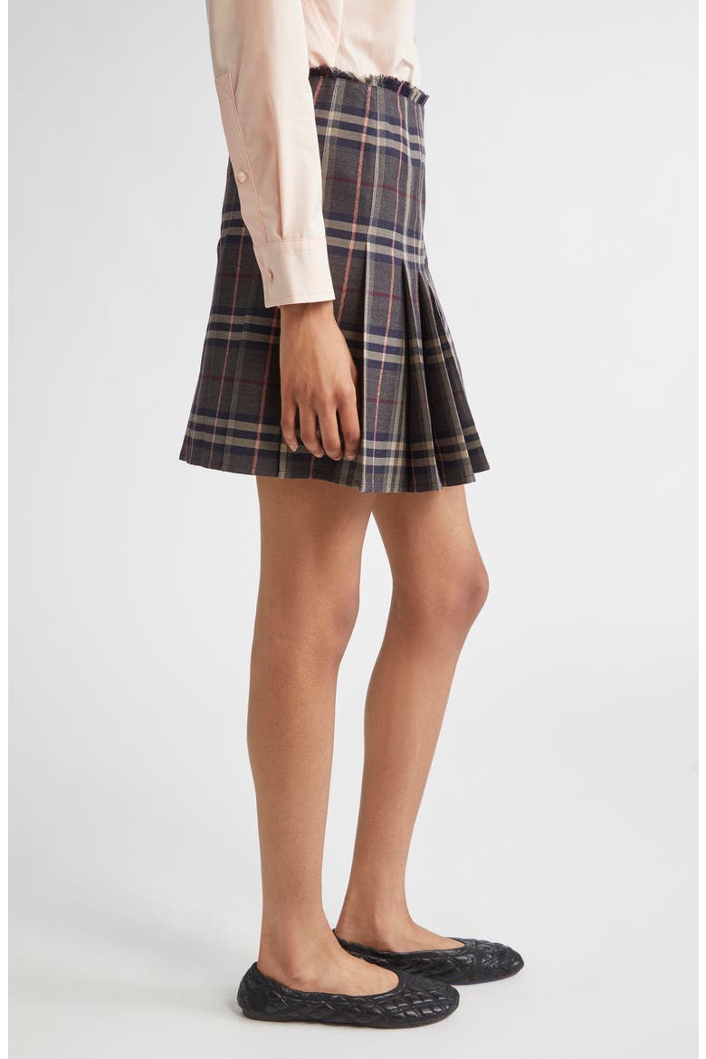 Check Pleated Wool Skirt, Alternate, color, FIG/ BLACK AMETHYST