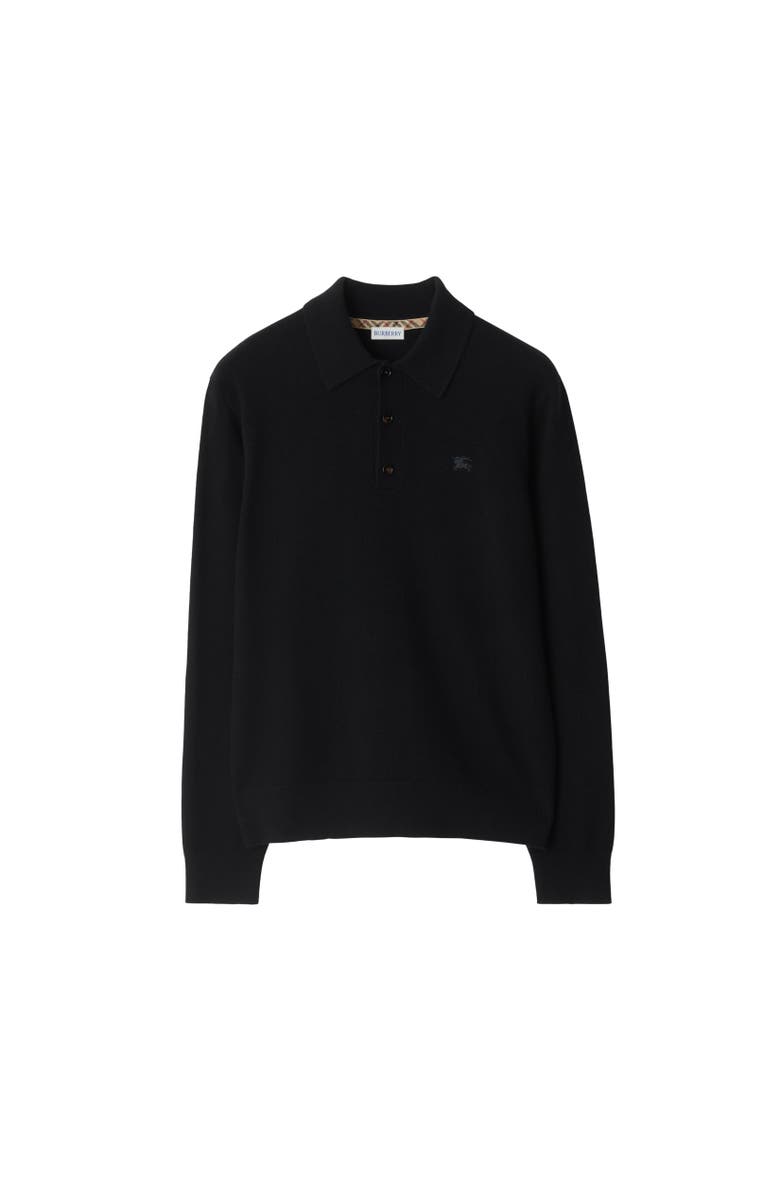 Burberry Long-sleeve Cashmere Blend Polo Shirt, Alternate, color, Black