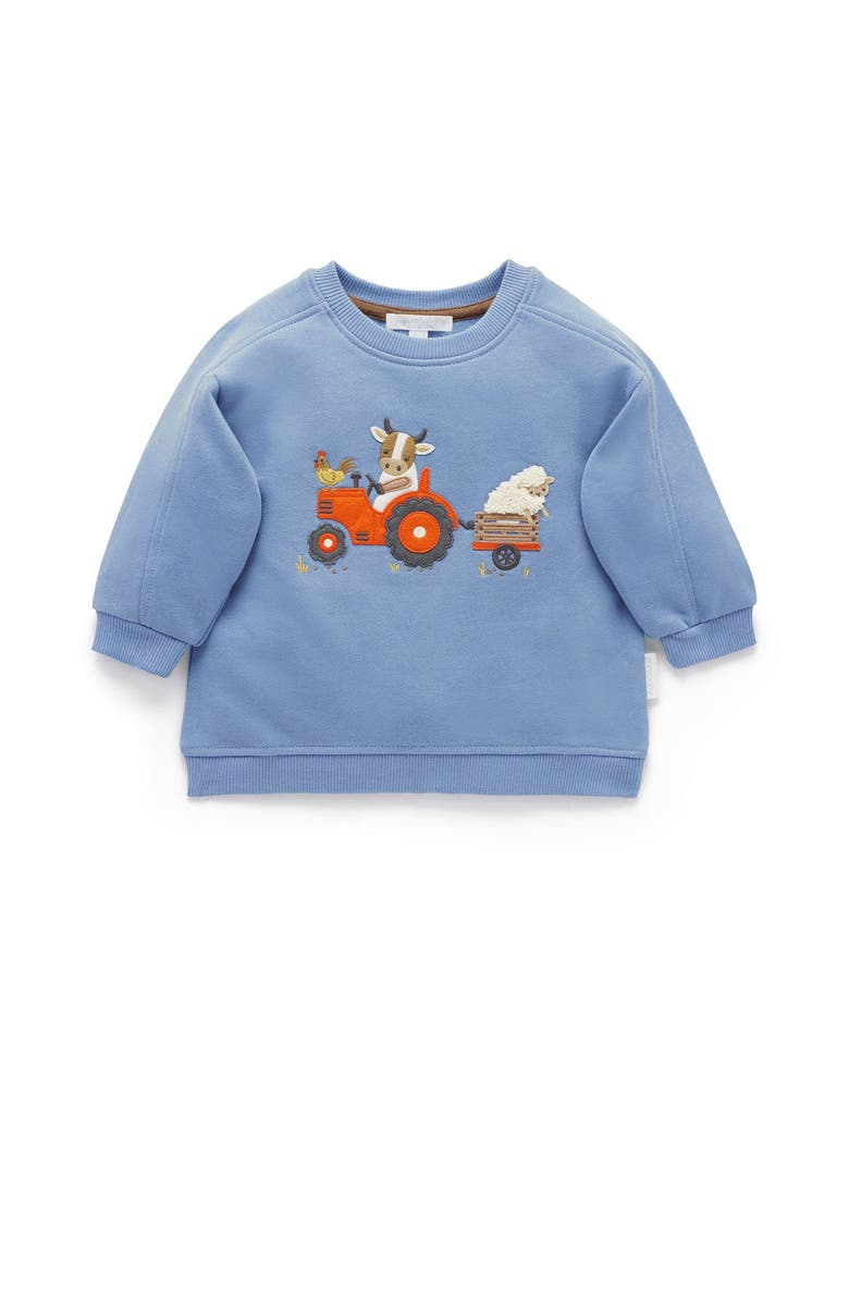 Purebaby Tractor Sweater, Main, color, Bluestone