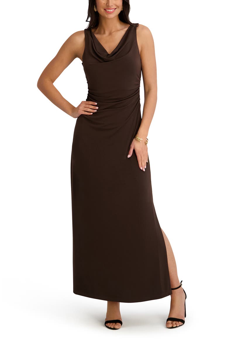Cowl Neck Midi Sundress, Main, color, CHOCOLATE