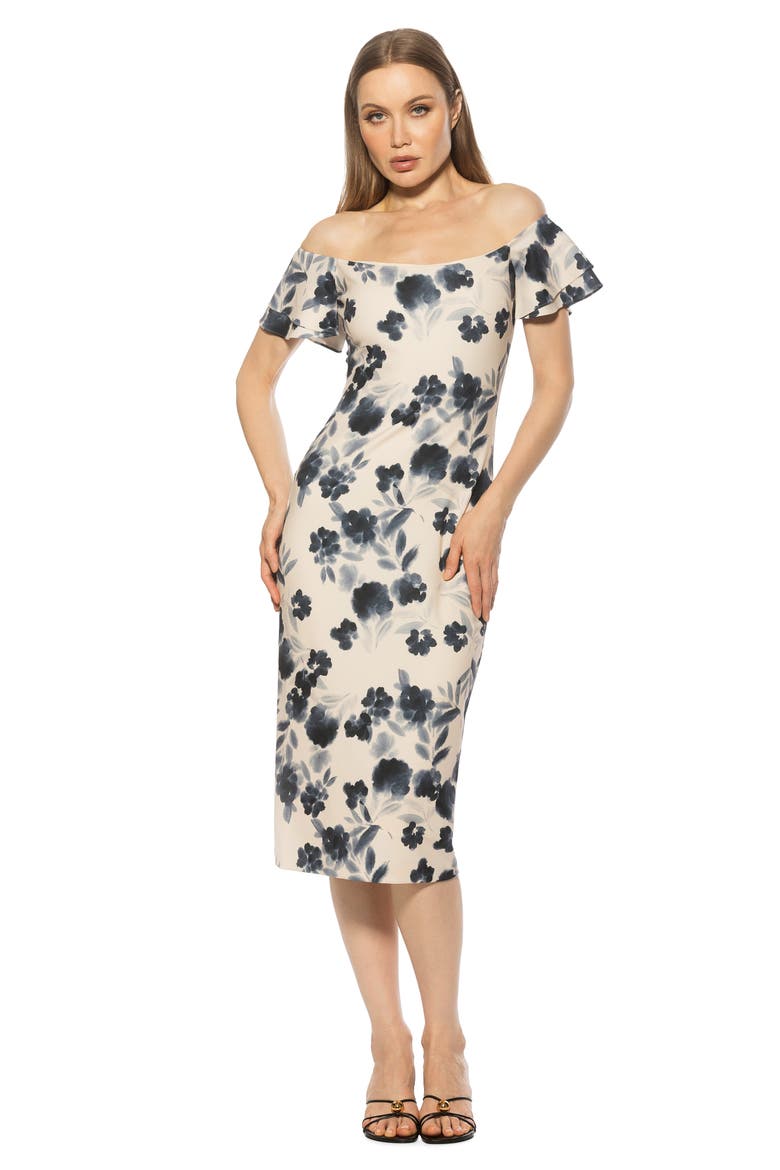 Winston Off the Shoulder Body-Con Midi Dress, Alternate, color, WATERCOLOR FLORAL