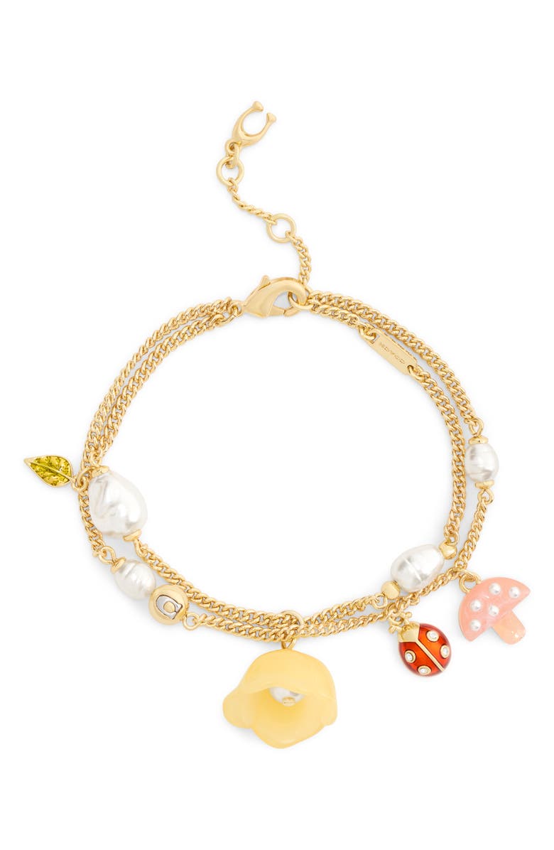 COACH Floral Charm Double Strand Bracelet, Alternate, color, 