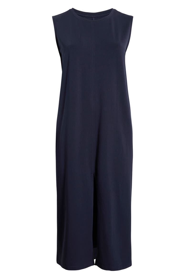 Sleeveless Stretch Cotton Jersey Midi Dress, Alternate, color, INK