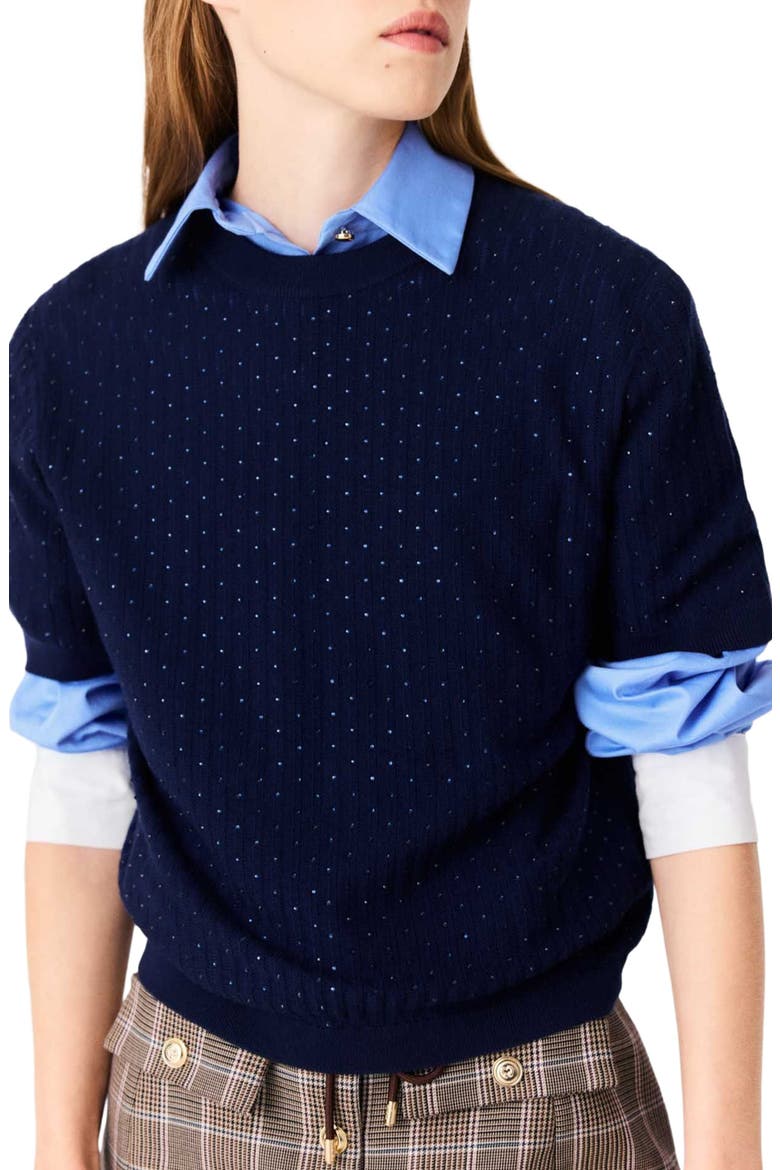 Tonal rhinestone sweater, Alternate, color, Navy
