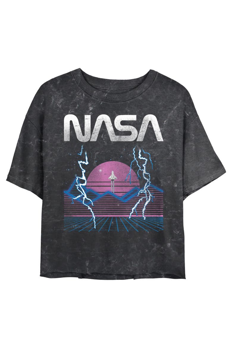 Juniors NASA Retro Shuttle Launch T Shirt, Main, color, Black