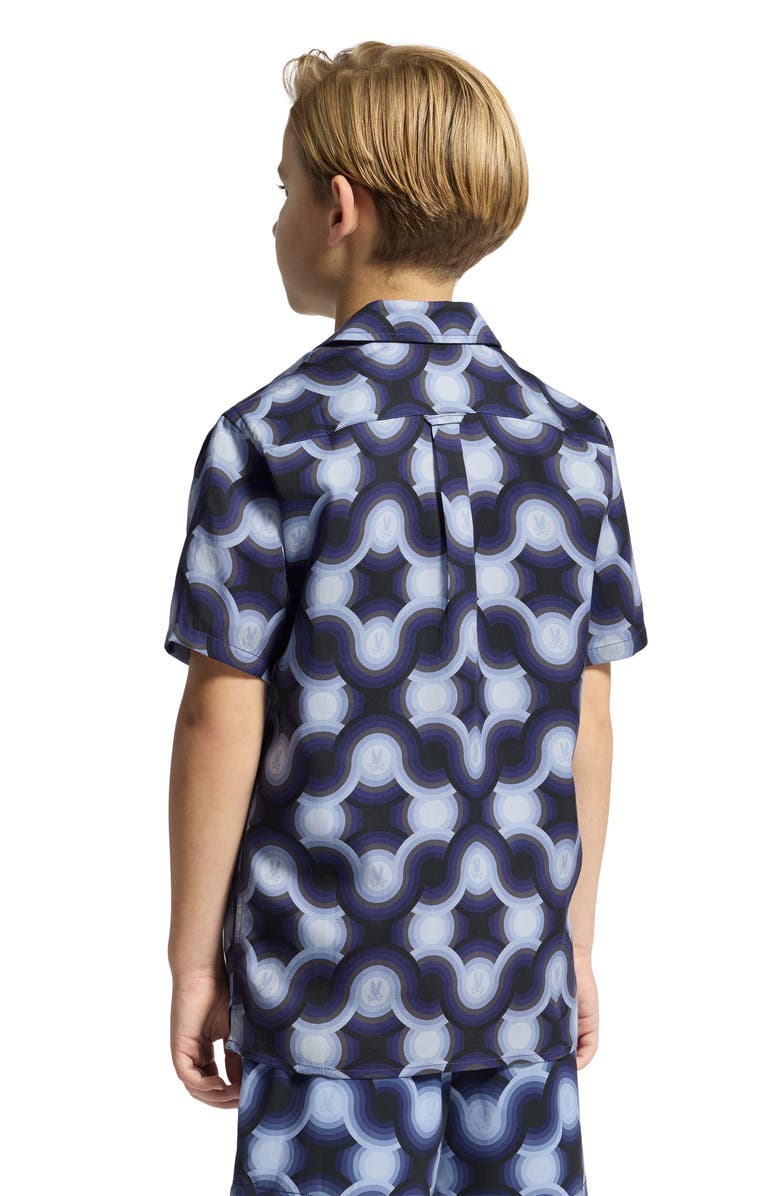 Psycho Bunny Kids' Paros Print Cotton Camp Shirt, Alternate, color, Evening Blue