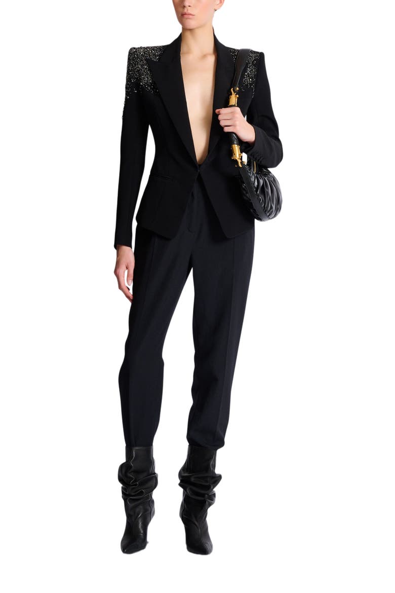 Crepe jacket with "Amethyst" embroidery, Alternate, color, black