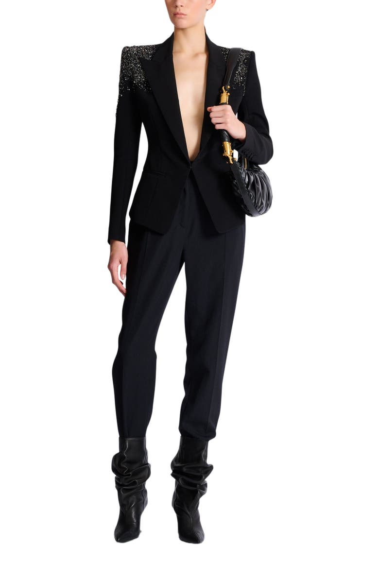Balmain Crepe jacket with "Amethyst" embroidery, Alternate, color, Black